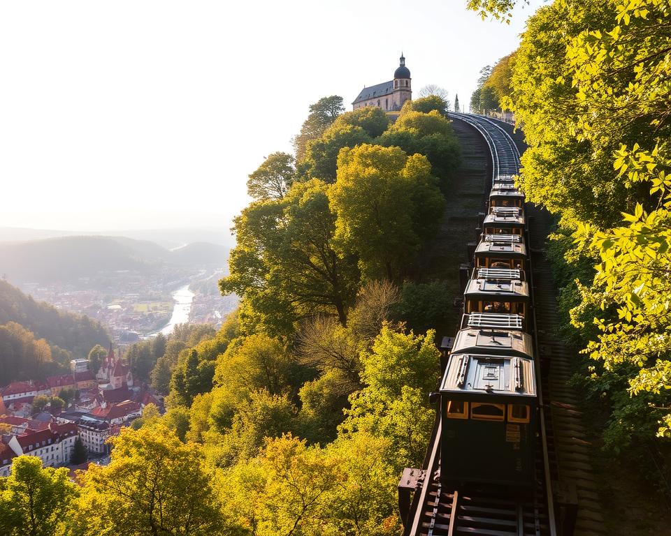 Heidelberger Bergbahn mit Blick auf Heidelberg