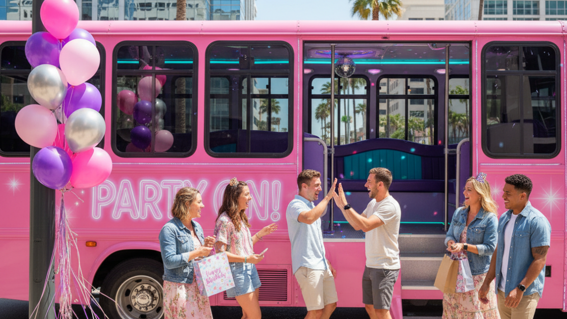 Pinker Partybus für JGA, Geburtstag oder Babyparty
