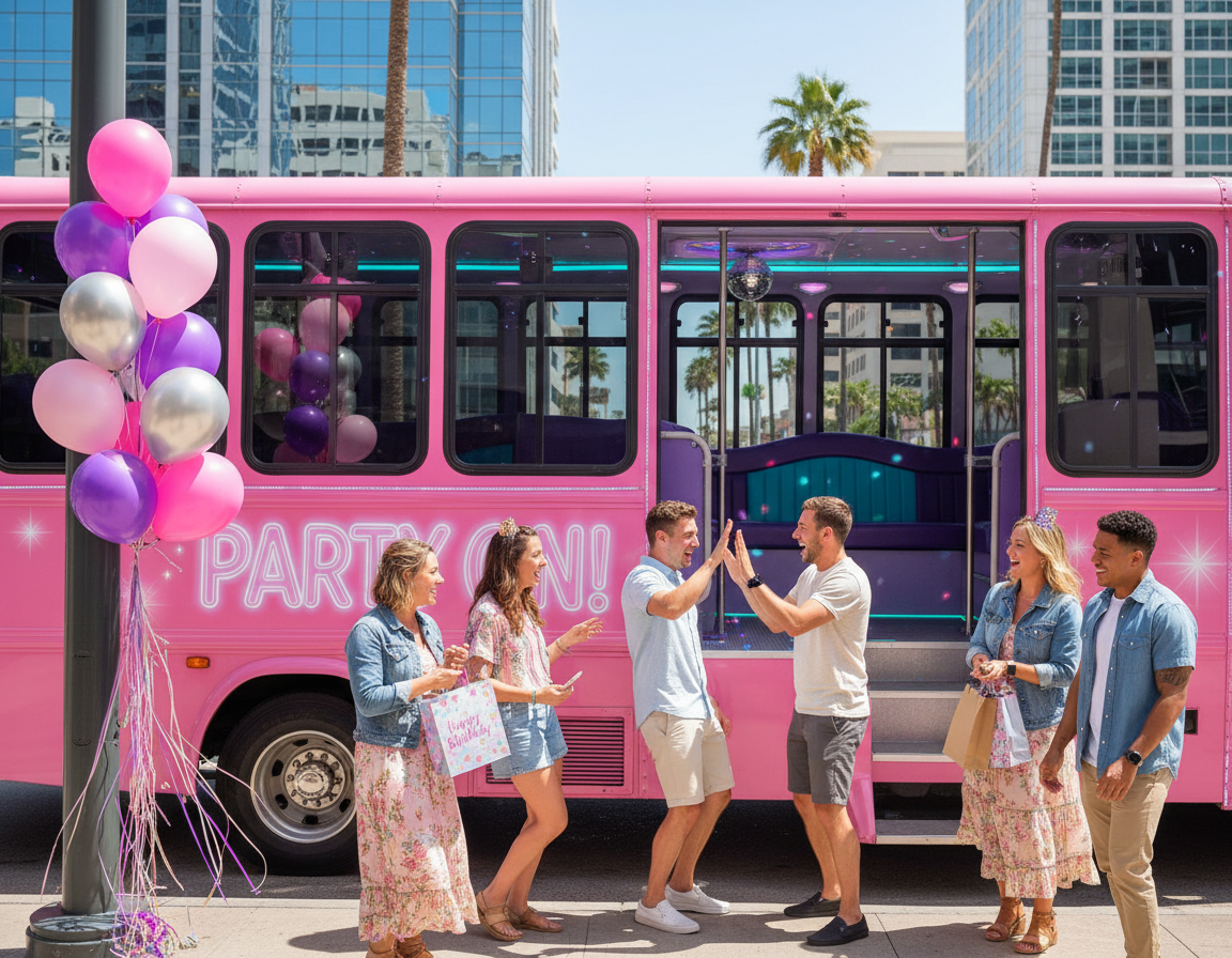 Pinker Partybus für JGA, Geburtstag oder Babyparty